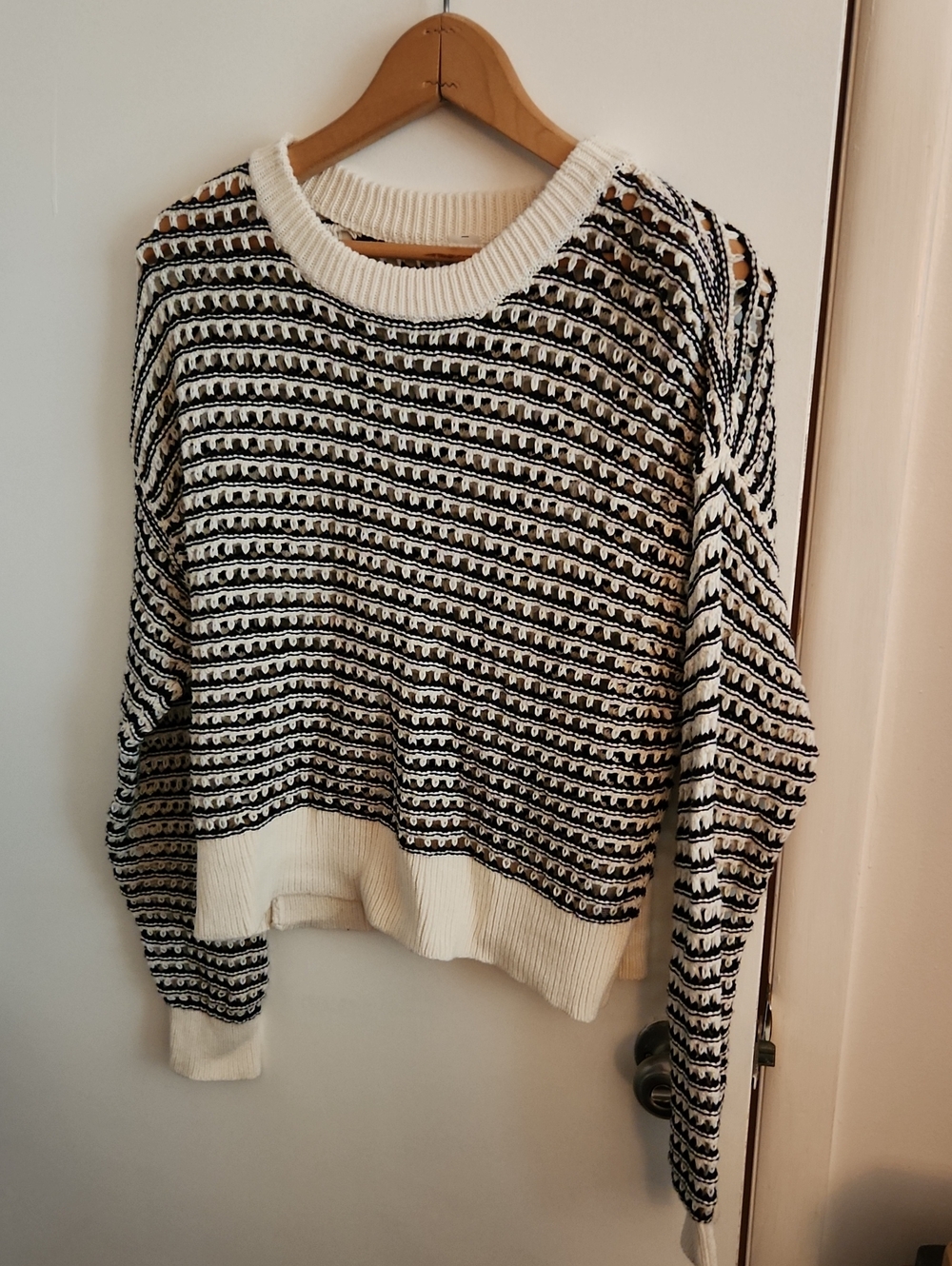 Textured Black and White Crewneck Sweater